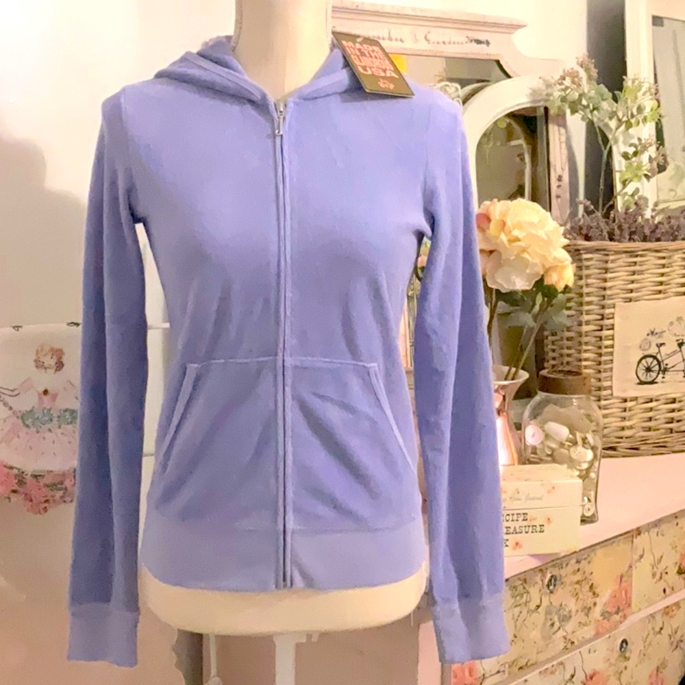 ASO NWT Y2K✨Juicy Couture Vintage👑 Terry Lavender Zip-Up Hoodie Size M USA